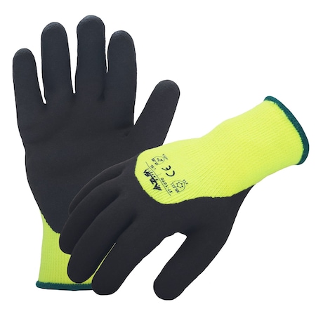 Azusa Safety Coated Winter Work Gloves, Acrylic Lining, Hi-Vis Lime/Black, Small/Medium 27-1070